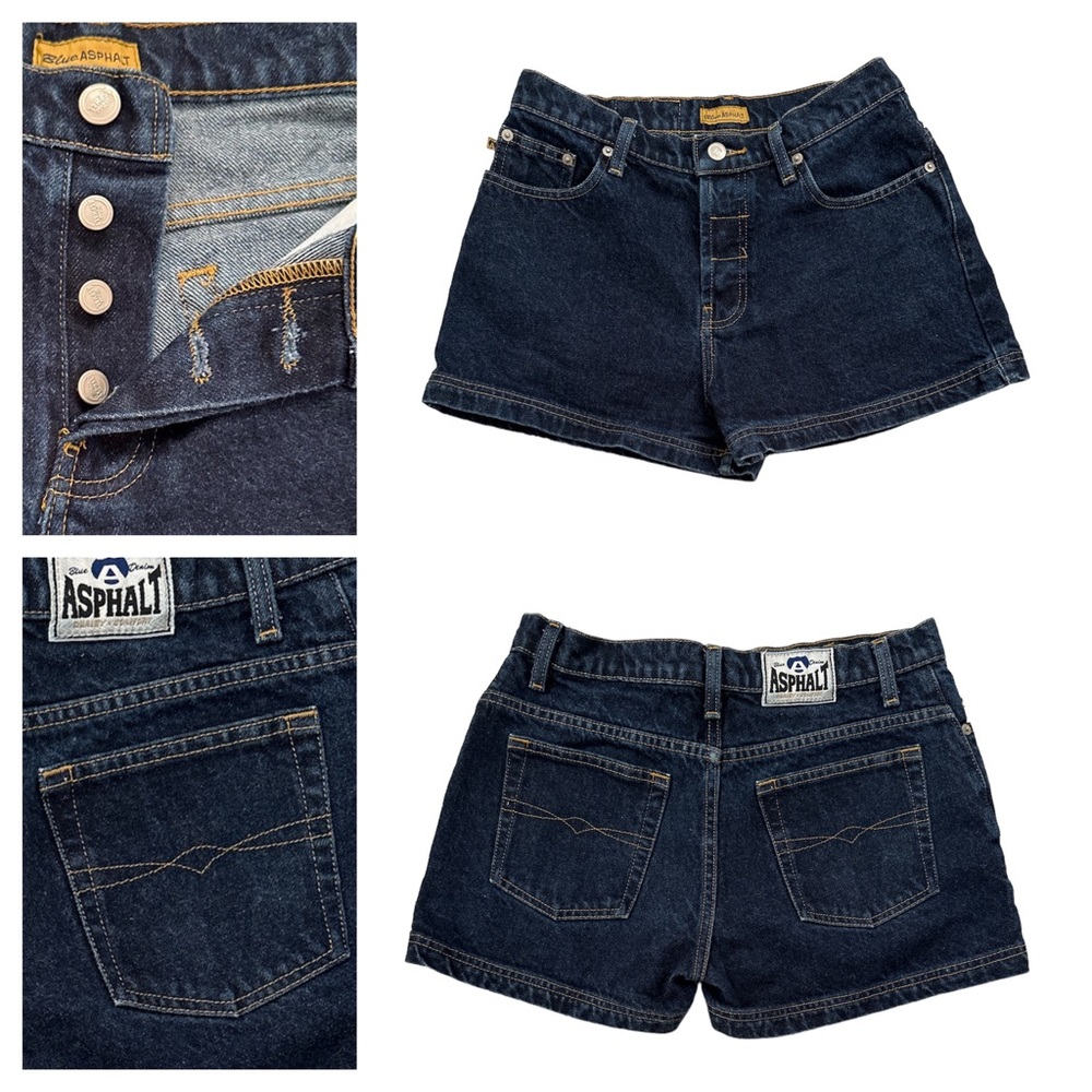 VTG Blue Asphalt Jean Shorts Sz 7 Button Fly-Mid-Rise-Denim 90’s
